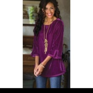 Soft Surroundings Women’s Magenta Purple Velvet 3/4 Sleeve Tunic Top-Size Small